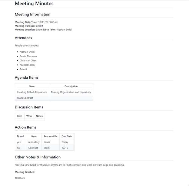 a screenshot of the meeting minute in markdown